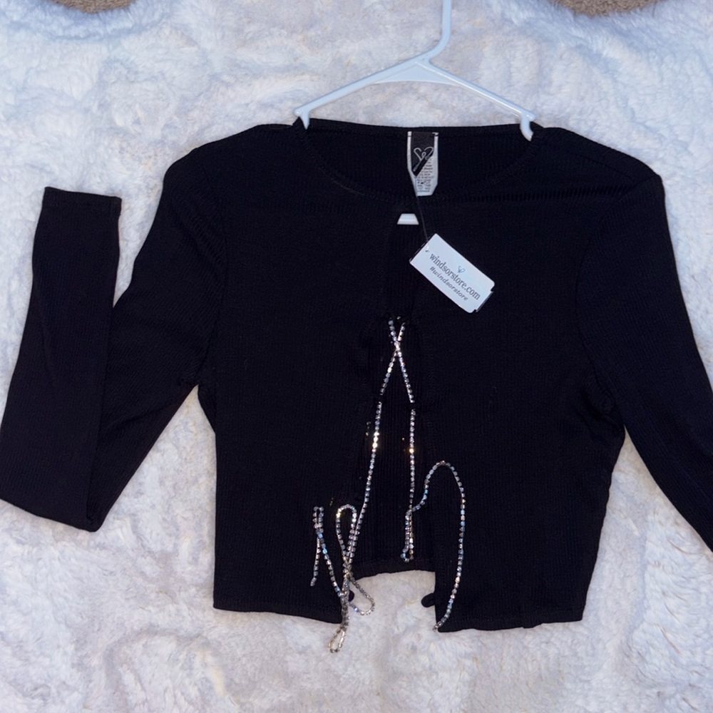 Black, crossed front long sleeve